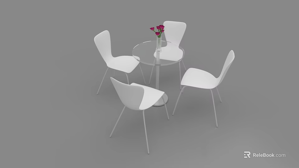 Modern Round Negotiation Table with Glass Top and Four White Metal Frame Chairs 3d model 