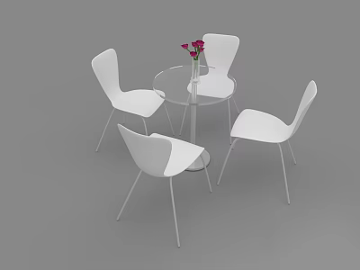 Modern Round Negotiation Table with Glass Top and Four White Metal Frame Chairs 3d model