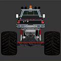 Rugged Off Road Terrain With Black Monster Truck Large Tires And Red Suspension