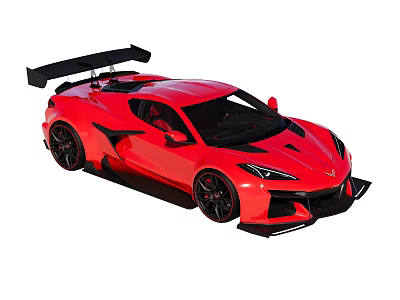 Red Sports Car With Sleek Design Rear Spoiler Black Wheels And Aerodynamic Kit 3d model