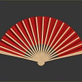 Traditional Red Fan With Wooden Frame And Reflection For Daily Household Use