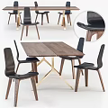 Modern Wooden Dining Table Set With Black Chairs And Metal Frame 3d model