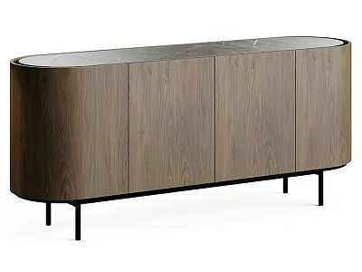 Modern Wooden Office Desk With Sleek Cabinet Doors And Black Slim Legs Design 3d model