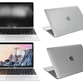Apple MacBook Laptop Display In Different Angles With Silver Body And Mountain Wallpaper Screen 3d model