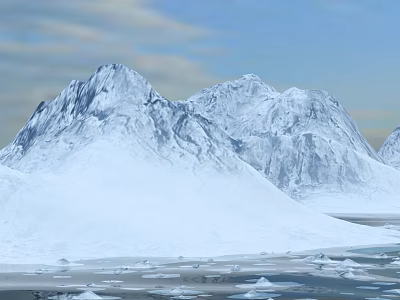 Alpine Garden Landscape With Snowy Mountains Ice Field And Blue Sky Clouds 3d model