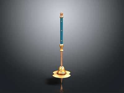Elegant Blue Weapon With Long Rod Golden Decorations And Golden Base 3d model