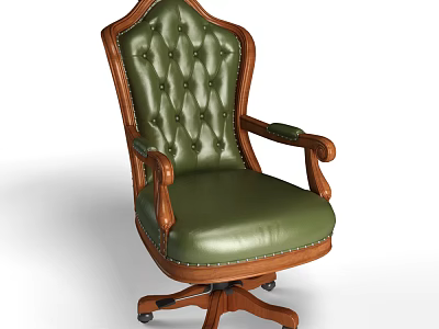 Classic Green Leather Office Chair With Diamond Tufted Back Wooden Arms And Casters 3d model