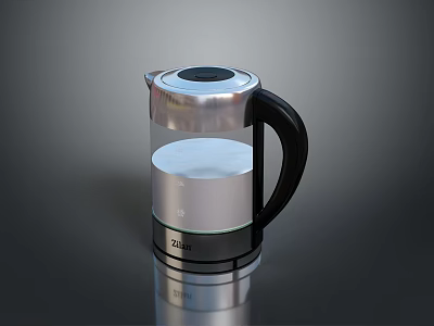 Modern Stainless Steel Electric Kettle With Black Handle And Silver Body 3d model