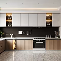 Modern Kitchen Interior Design With White Cabinets Wooden Elements And Black Appliances