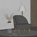 Cozy Furry Beige Accent Chair With Glass Side Table Floor Lamp On Round Rug