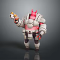 Pink Horned Fantasy Character In Heavy Armor Holding Futuristic Gun With Mechanical Details