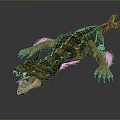 Fierce Mythical Dragon Game Movie Character With Spiked Back Sharp Teeth Open Mouth And Yellow Brown Skin