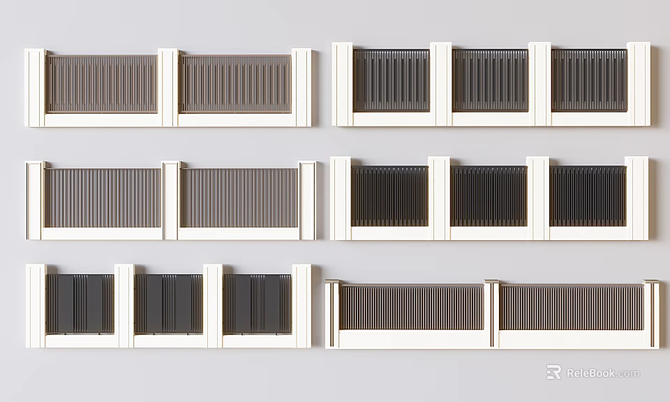 Modern Fence Styles With White Frame And Gray Black Slat Panel Designs 3d model 