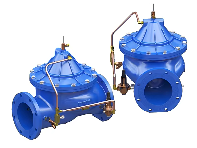 Industrial Equipment Blue Flanged Valves With Control Mechanism For Industrial Systems 3d model