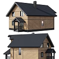 Two Story Single Family Wooden House With Black Roof And Front Porch Exterior