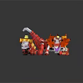Animated Game Movie Character Blocky Red White Dragon With Small Orange Companion