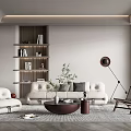 Modern Living Room Interior Design With White Sofa Bookshelf And Floor Lamp