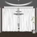 White Light Filtering Curtains With Blinds In Modern Interior With Pendant Light And Green Plant