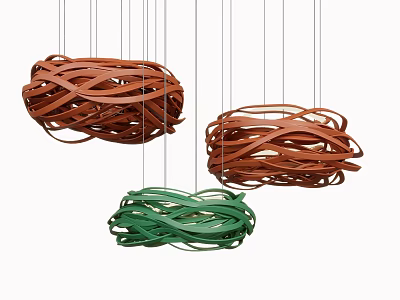 Modern Woven Chandeliers in Brown and Green for Interior Design 3d model