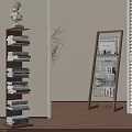 Stylish Room Corner With Book Tower Bust Statue And Magazine Rack