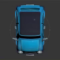 Cute blue cartoon car with dark roof yellow headlights and reflection