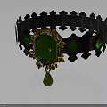 Vintage Decorative Headpiece with Black Frame Green Gemstones Gold Accents and Geometric Design