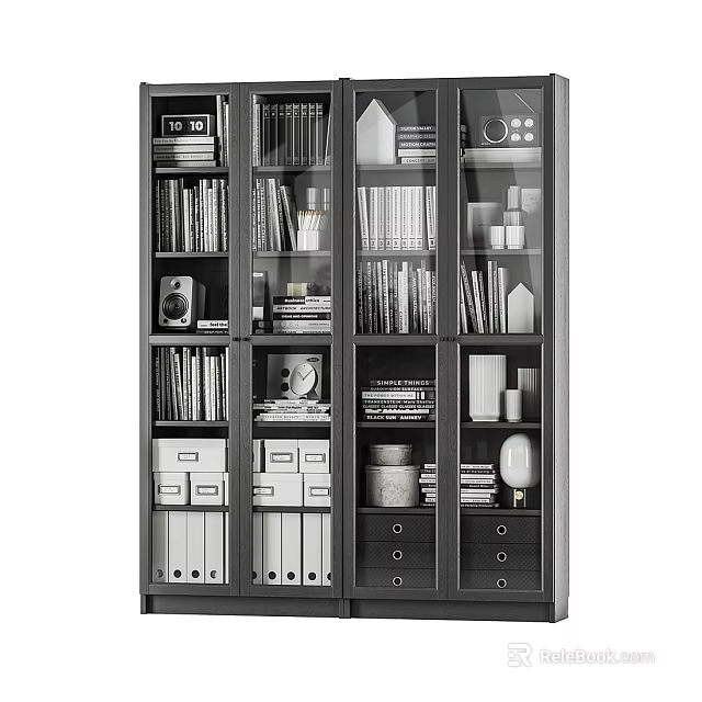 Modern Bookcase With Glass Door Compartments And Storage For Books Decorative Items 3d model 