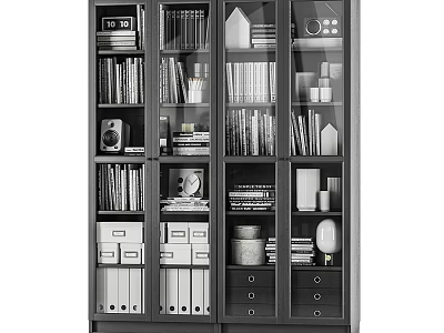 Modern Bookcase With Glass Door Compartments And Storage For Books Decorative Items 3d model