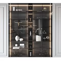 Modern Decorative Cabinet With Glass Doors And Interior Decorative Items Books And Lighting