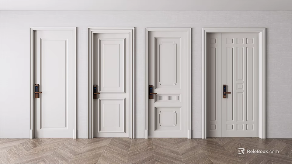White Modern Security Doors with Various Panel Designs for Home Interior Safety 3d model