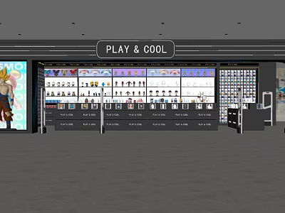 PLAY & COOL Specialty Store Interior With Display Shelves And Various Products 3d model