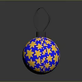 Blue Decorative Ball With Gold Star Patterns And Black Hanging Loop For Home Decoration