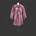 Elegant Long Pink Kimono Style Coat With White Floral Pattern On Mannequin