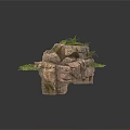 Modern Decorative Floating Rock Formation With Green Vegetation And Palm Trees