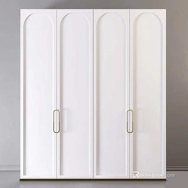 Modern White Wardrobe Design With Sleek Gold Handles And Clean Minimalist Lines 3d model 