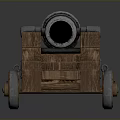 Ancient Cannon Weapon With Wooden Carriage Metal Barrel And Wheels