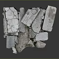 Piled Broken Concrete Stones With Rough Surface And Green Moss Debris 3d model