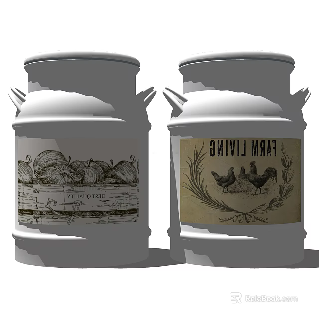 Vintage Farm Themed Spice Jars With Vegetable Illustrations And Chicken Graphics 3d model 