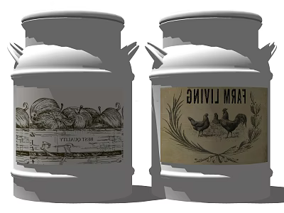 Vintage Farm Themed Spice Jars With Vegetable Illustrations And Chicken Graphics 3d model