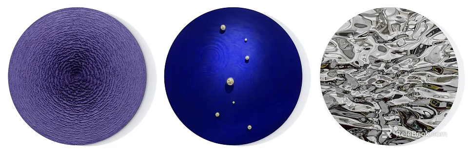 Circular Decorative Wall Panels in Blue Purple and Textured Designs with Gold Dots 3d model 