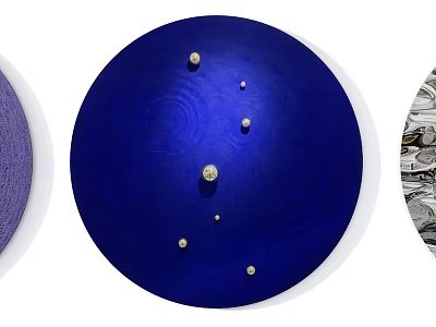 Circular Decorative Wall Panels in Blue Purple and Textured Designs with Gold Dots 3d model