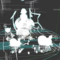 Character In Green Robe Standing With Pink Pigs And Twigs On White Ground