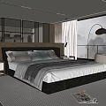 Modern Bedroom Interior With Large Bed Nightstand Floor Lamp Wooden Flooring And Scenic Window View