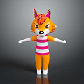 Cute Orange Fox Doll With Red Ears Pink Striped Shirt And Arms Outstretched