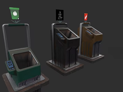 Electronic Waste Bins Smart Recycling Sorting With Different Colored Symbols For Organic Battery Plastic 3d model