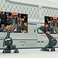 Smart Machine With Robotic Arms Complex Screen Featuring Orange Black Patterns And Geometric Gray Structure 3d model