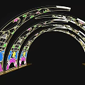 Curved Event Entrance Arch With Colorful Floral Decor And Illuminated Design