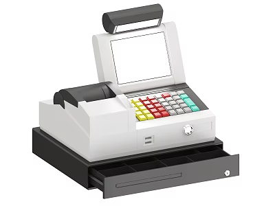 Modern Business Cash Register With Display Screen Colorful Keypad And Cash Drawer 3d model