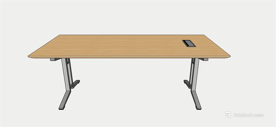 Modern Conference Table With Wooden Top Metal Legs And Built in Control Panel 3d model 