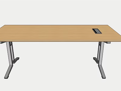 Modern Conference Table With Wooden Top Metal Legs And Built in Control Panel 3d model